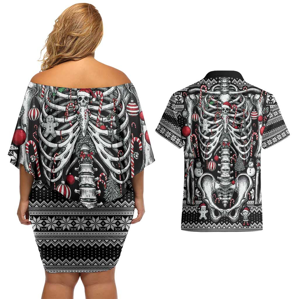 Merry Creepmas Couples Matching Off Shoulder Short Dress and Hawaiian Shirt Bone to be Jolly - Wonder Print Shop
