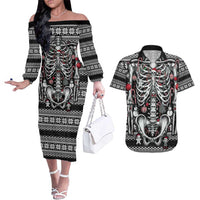 Merry Creepmas Couples Matching Off The Shoulder Long Sleeve Dress and Hawaiian Shirt Bone to be Jolly - Wonder Print Shop