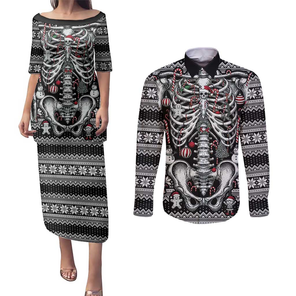 Merry Creepmas Couples Matching Puletasi and Long Sleeve Button Shirt Bone to be Jolly - Wonder Print Shop