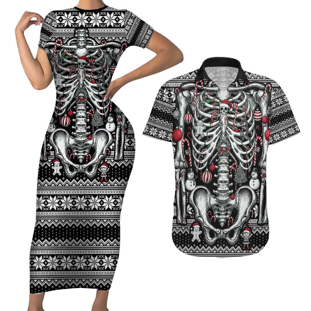 Merry Creepmas Couples Matching Short Sleeve Bodycon Dress and Hawaiian Shirt Bone to be Jolly - Wonder Print Shop