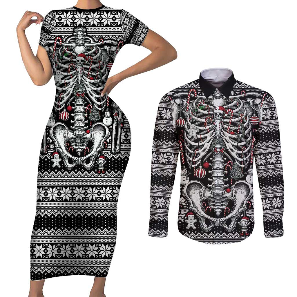 Merry Creepmas Couples Matching Short Sleeve Bodycon Dress and Long Sleeve Button Shirt Bone to be Jolly - Wonder Print Shop
