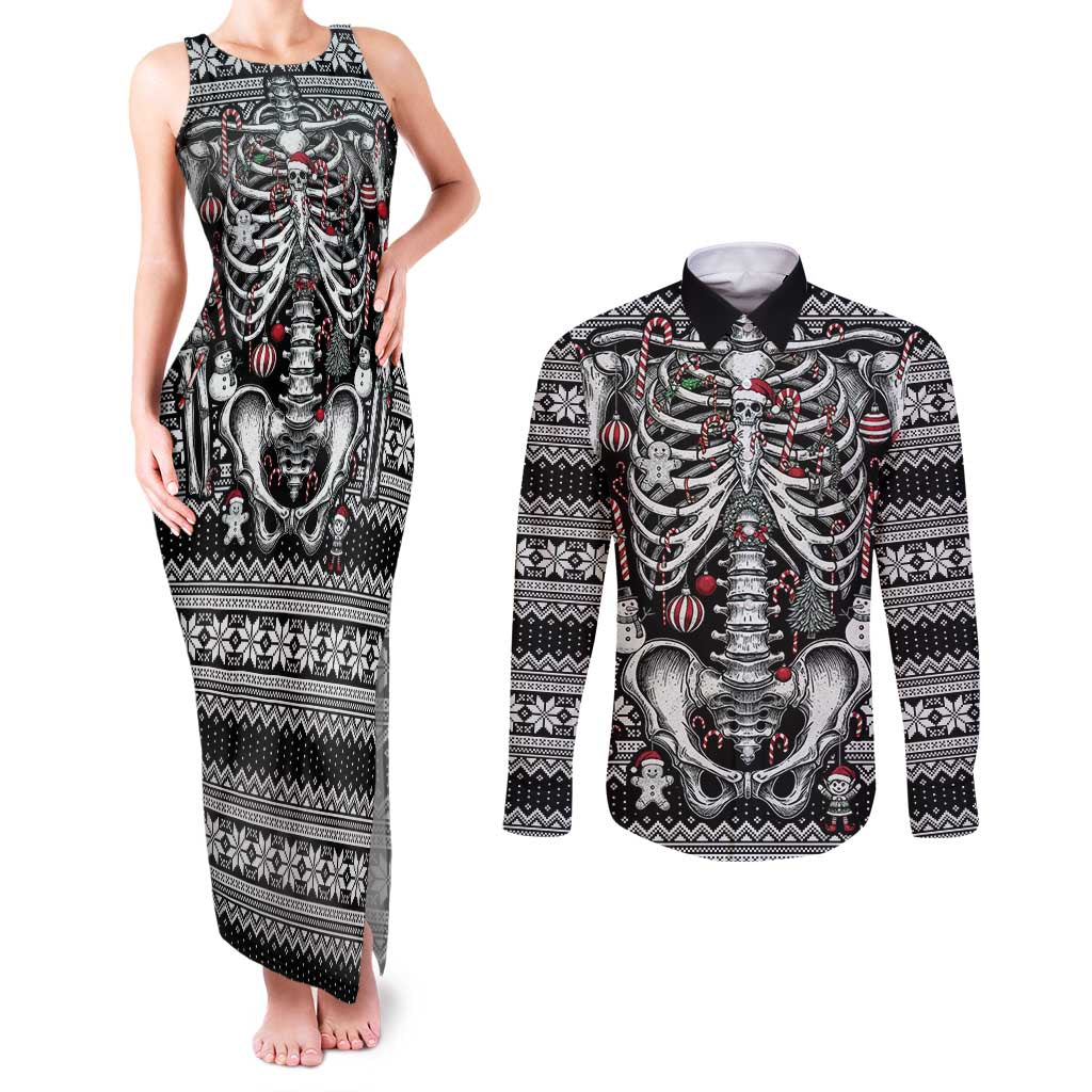 Merry Creepmas Couples Matching Tank Maxi Dress and Long Sleeve Button Shirt Bone to be Jolly - Wonder Print Shop