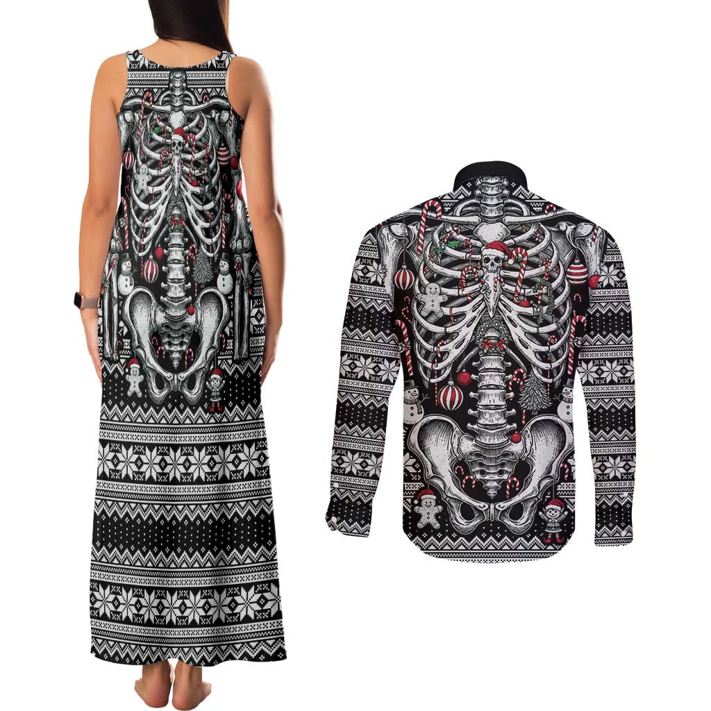 Merry Creepmas Couples Matching Tank Maxi Dress and Long Sleeve Button Shirt Bone to be Jolly - Wonder Print Shop