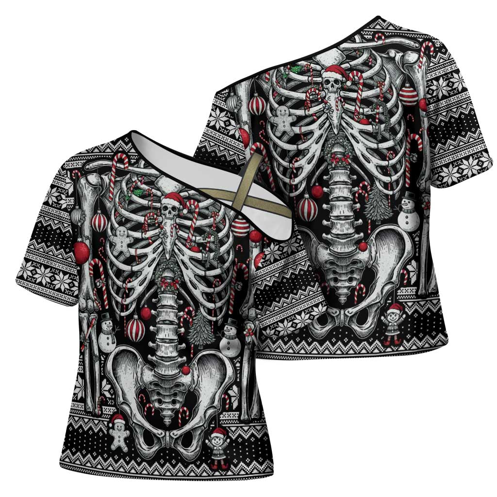 Merry Creepmas Cross Shoulder Shirt Bone to be Jolly - Wonder Print Shop