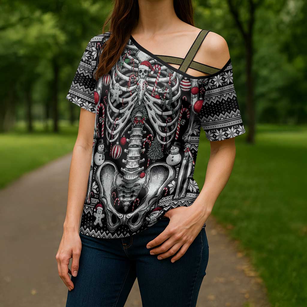 Merry Creepmas Cross Shoulder Shirt Bone to be Jolly - Wonder Print Shop