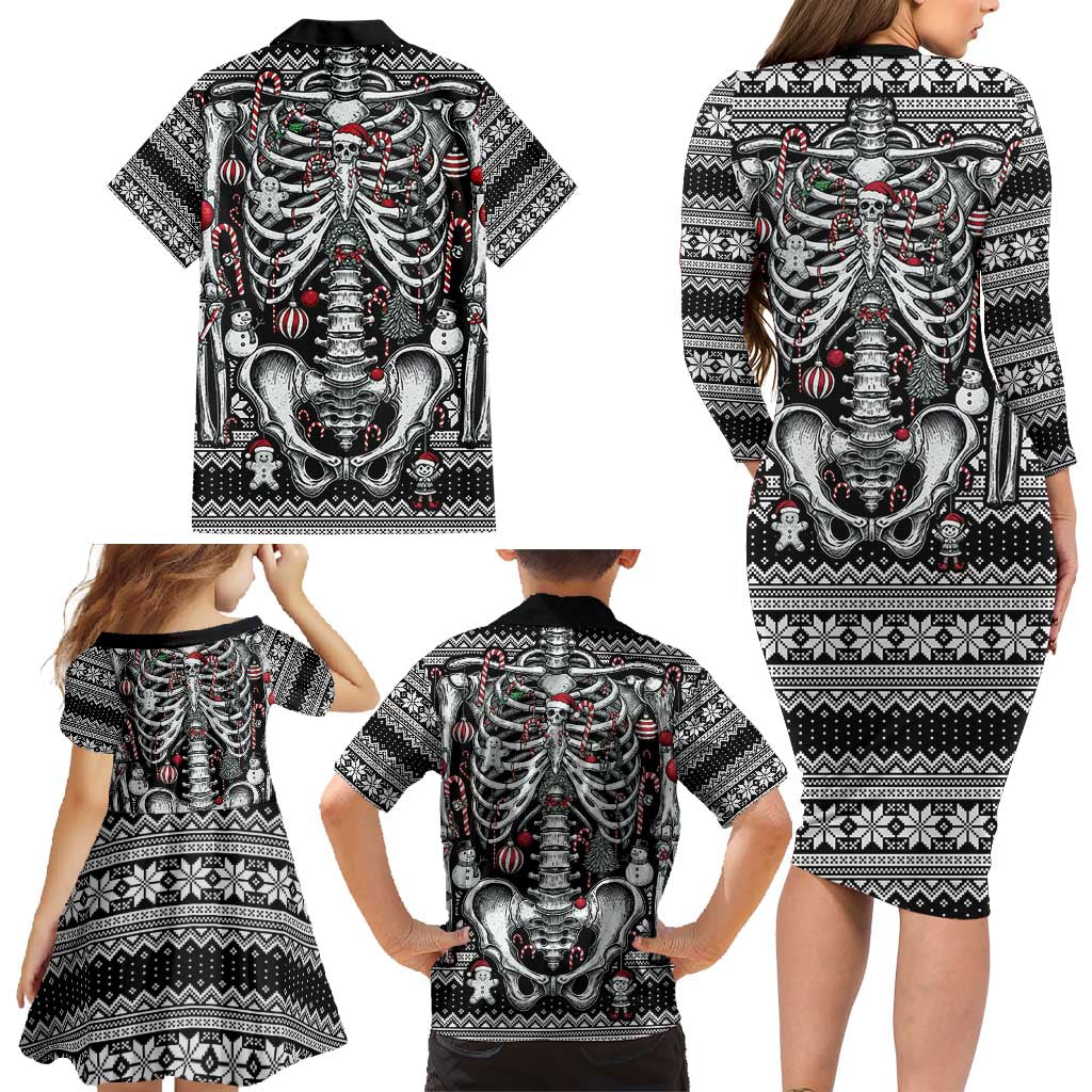 Merry Creepmas Family Matching Long Sleeve Bodycon Dress and Hawaiian Shirt Bone to be Jolly - Wonder Print Shop