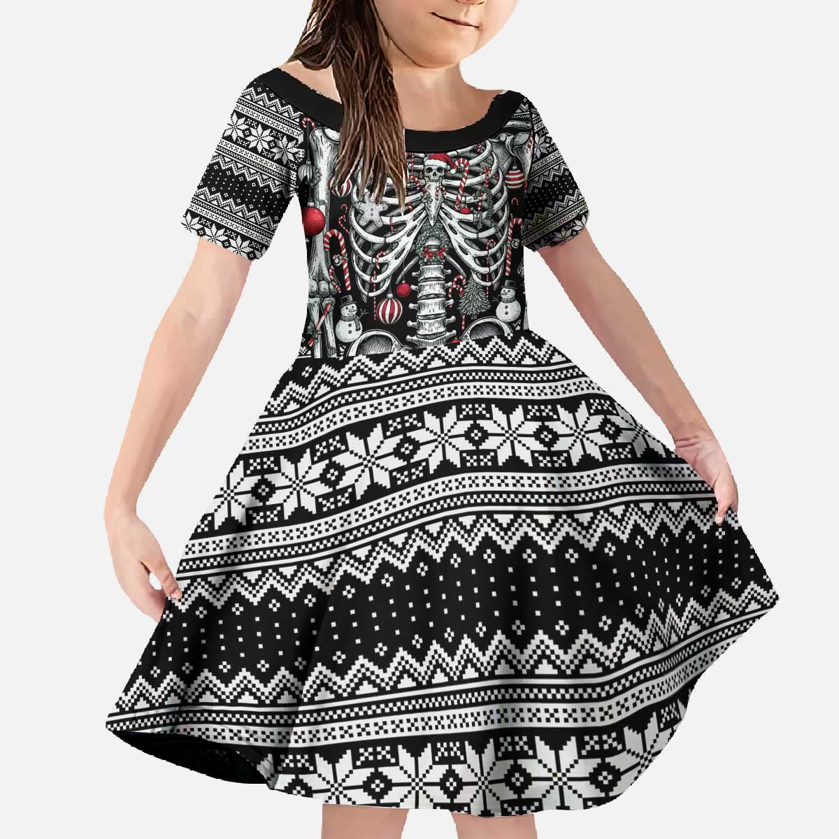 Merry Creepmas Family Matching Off The Shoulder Long Sleeve Dress and Hawaiian Shirt Bone to be Jolly - Wonder Print Shop