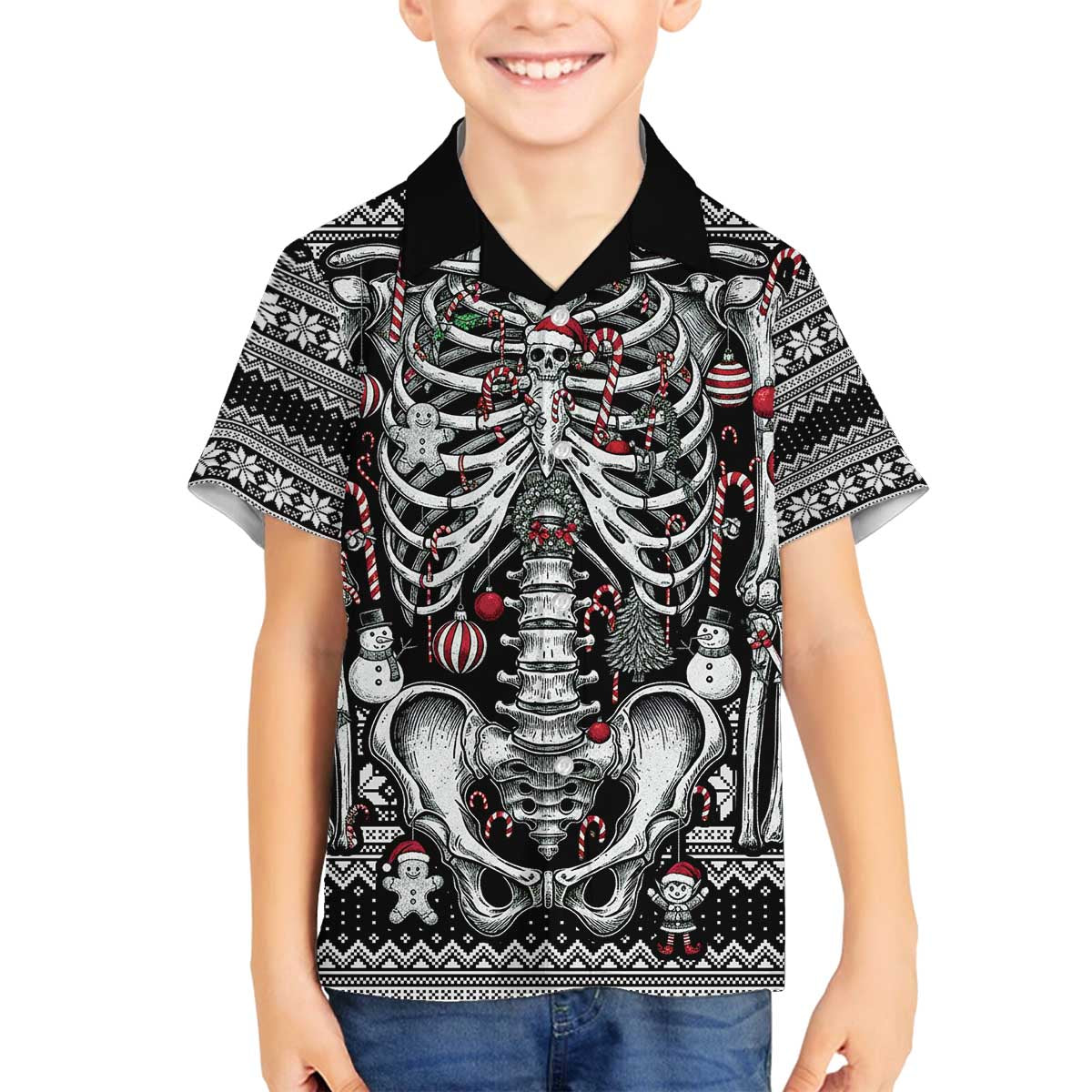 Merry Creepmas Family Matching Off The Shoulder Long Sleeve Dress and Hawaiian Shirt Bone to be Jolly - Wonder Print Shop