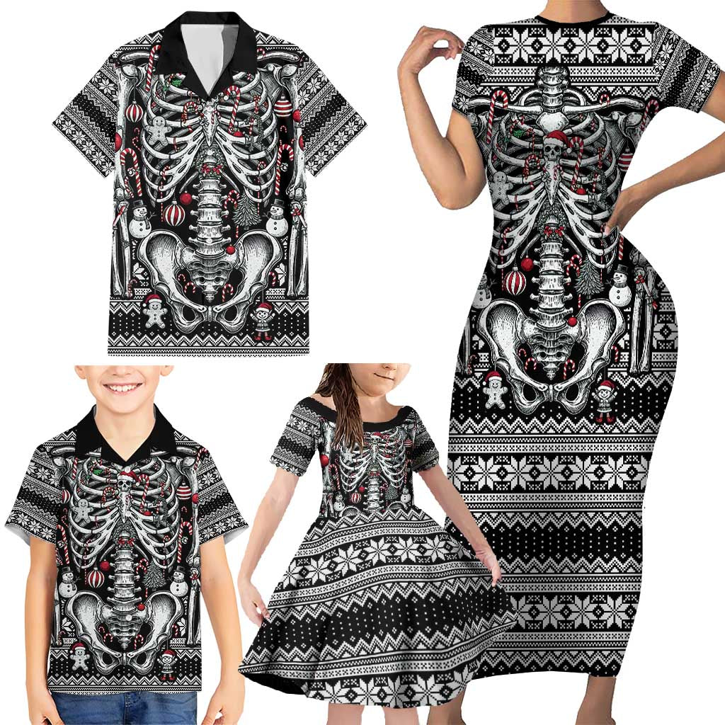 Merry Creepmas Family Matching Short Sleeve Bodycon Dress and Hawaiian Shirt Bone to be Jolly - Wonder Print Shop