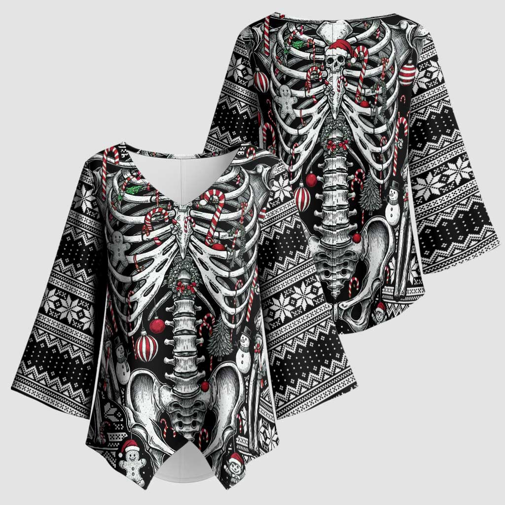 Merry Creepmas Kimono Sleeve Blouse Bone to be Jolly - Wonder Print Shop