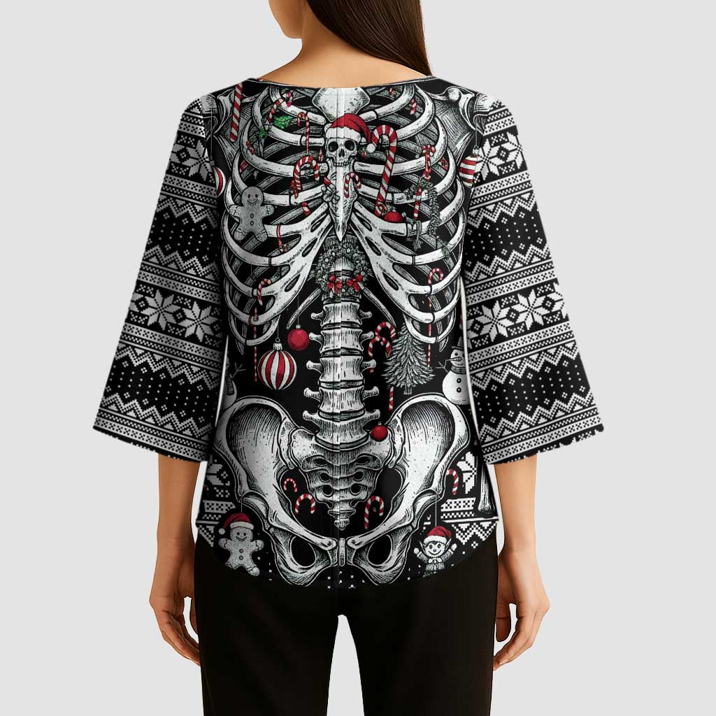 Merry Creepmas Kimono Sleeve Blouse Bone to be Jolly - Wonder Print Shop