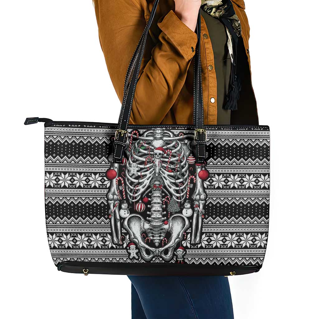 Merry Creepmas Leather Tote Bag Bone to be Jolly - Wonder Print Shop
