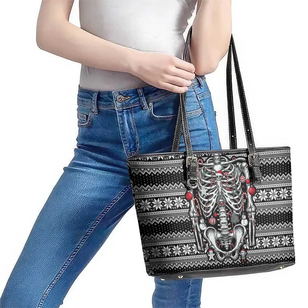 Merry Creepmas Leather Tote Bag Bone to be Jolly - Wonder Print Shop