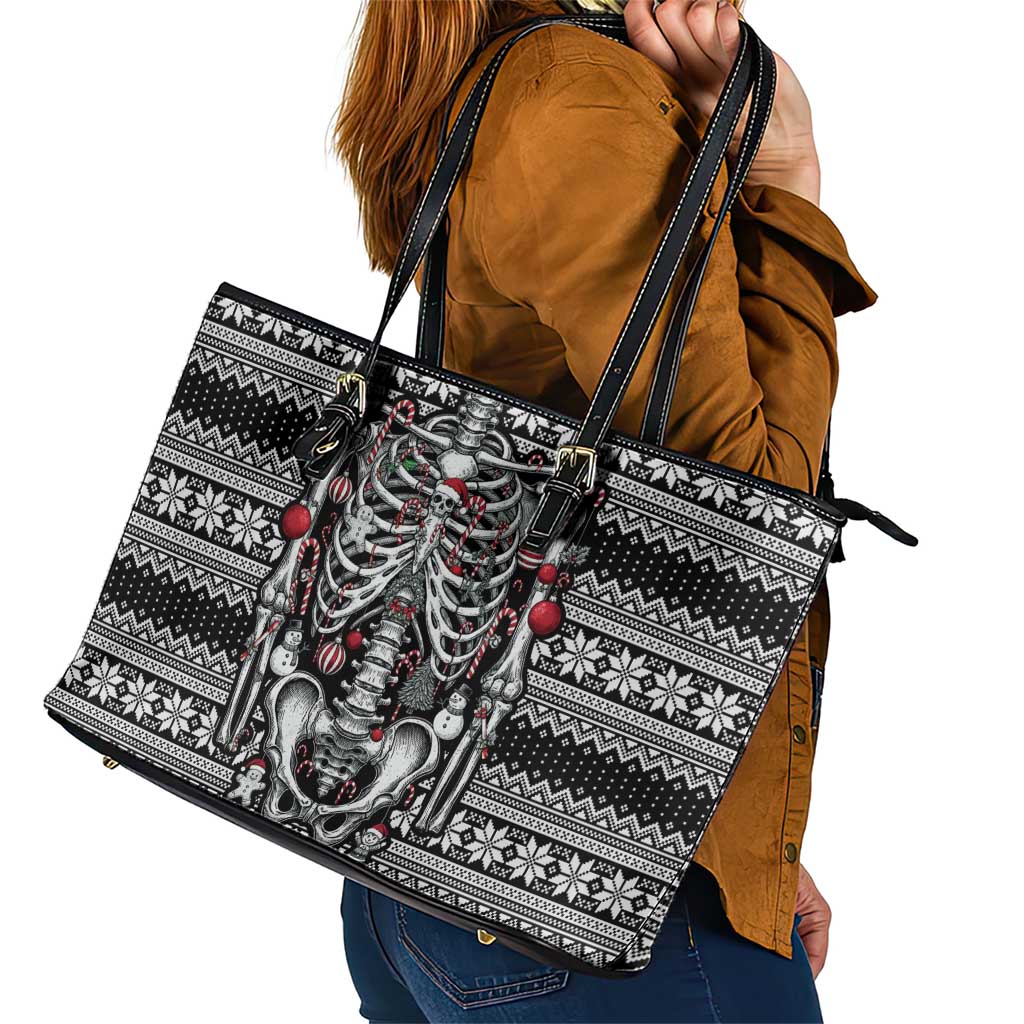 Merry Creepmas Leather Tote Bag Bone to be Jolly - Wonder Print Shop