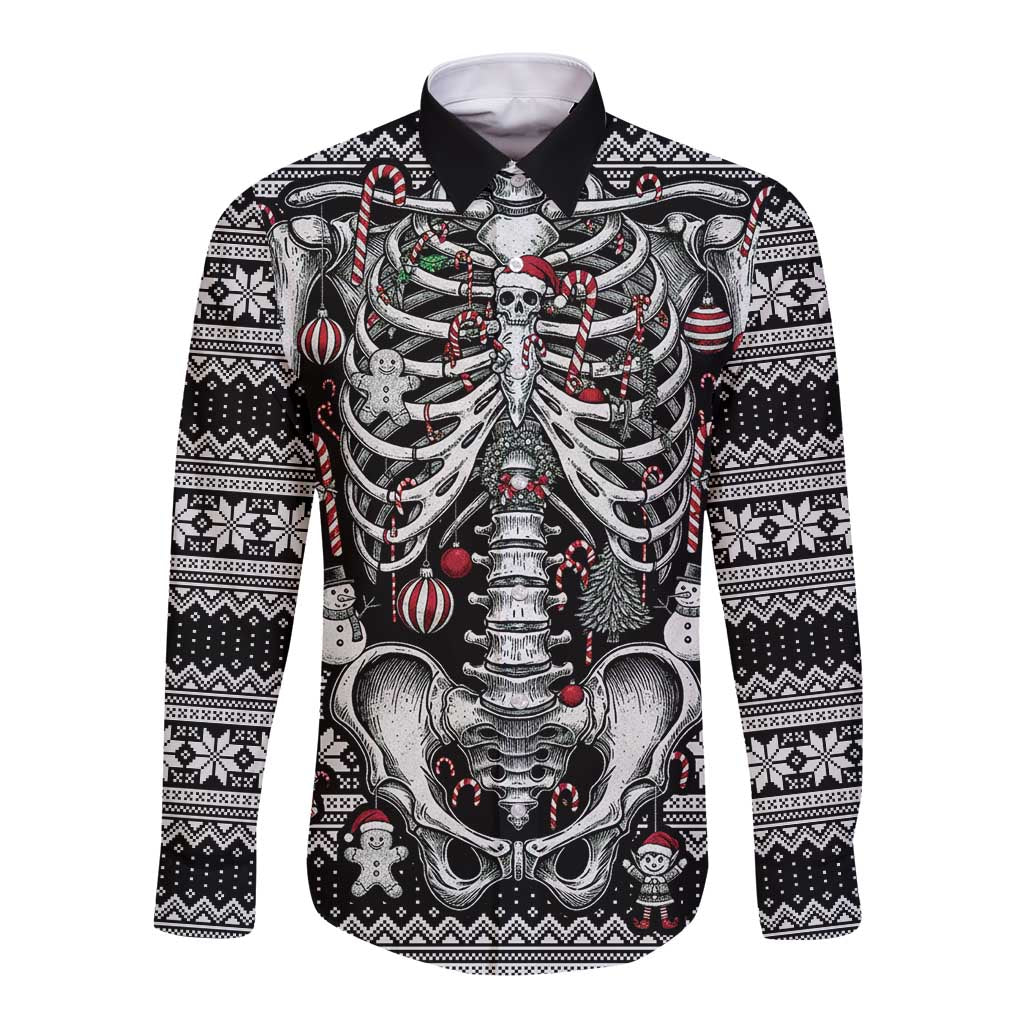 Merry Creepmas Long Sleeve Button Shirt Bone to be Jolly - Wonder Print Shop