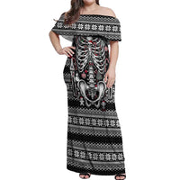 Merry Creepmas Off Shoulder Maxi Dress Bone to be Jolly - Wonder Print Shop