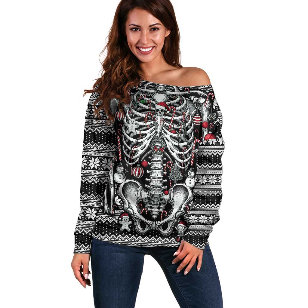 Merry Creepmas Off Shoulder Sweater Bone to be Jolly - Wonder Print Shop