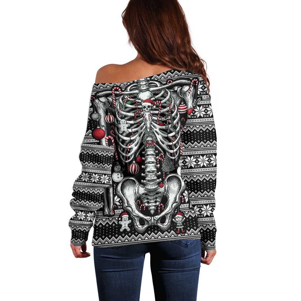 Merry Creepmas Off Shoulder Sweater Bone to be Jolly - Wonder Print Shop