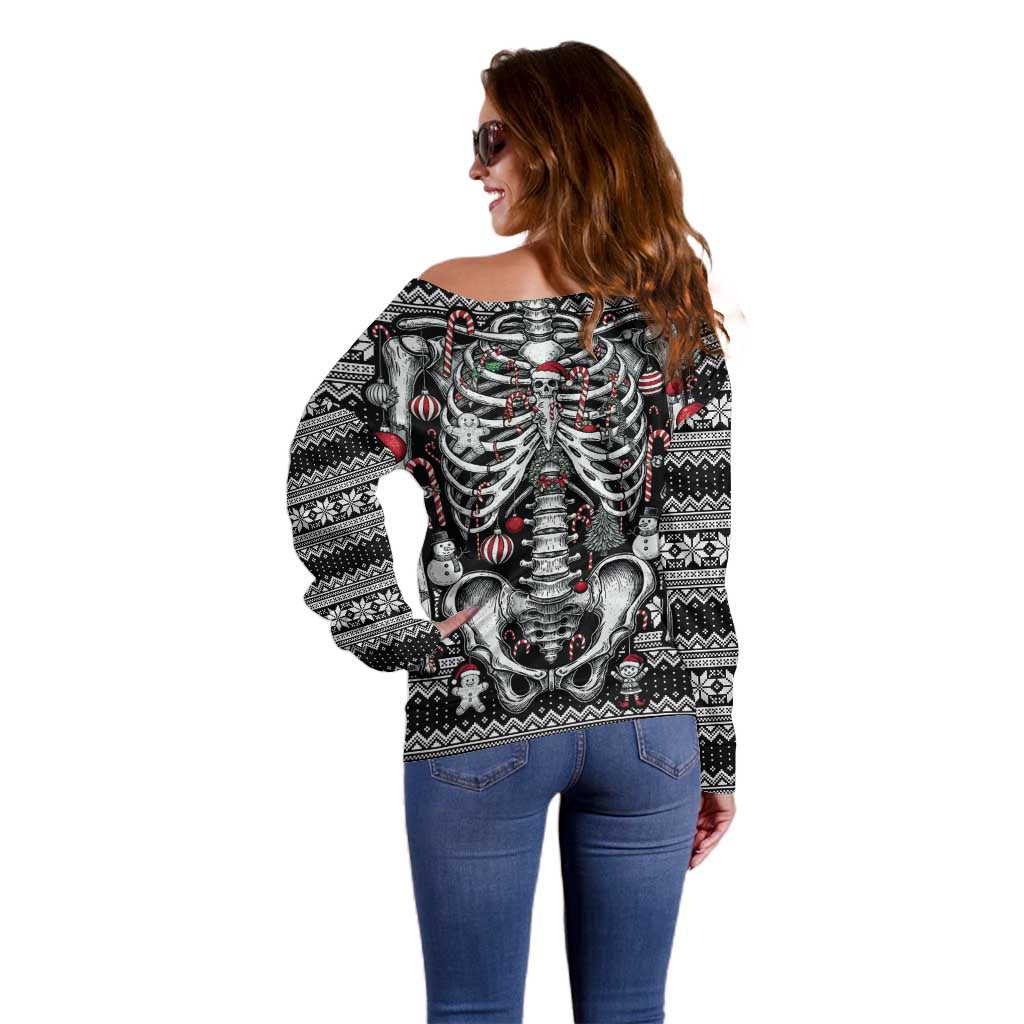Merry Creepmas Off Shoulder Sweater Bone to be Jolly - Wonder Print Shop