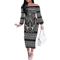 Merry Creepmas Off The Shoulder Long Sleeve Dress Bone to be Jolly - Wonder Print Shop