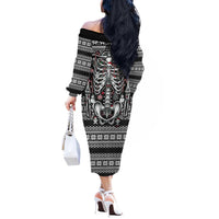 Merry Creepmas Off The Shoulder Long Sleeve Dress Bone to be Jolly - Wonder Print Shop