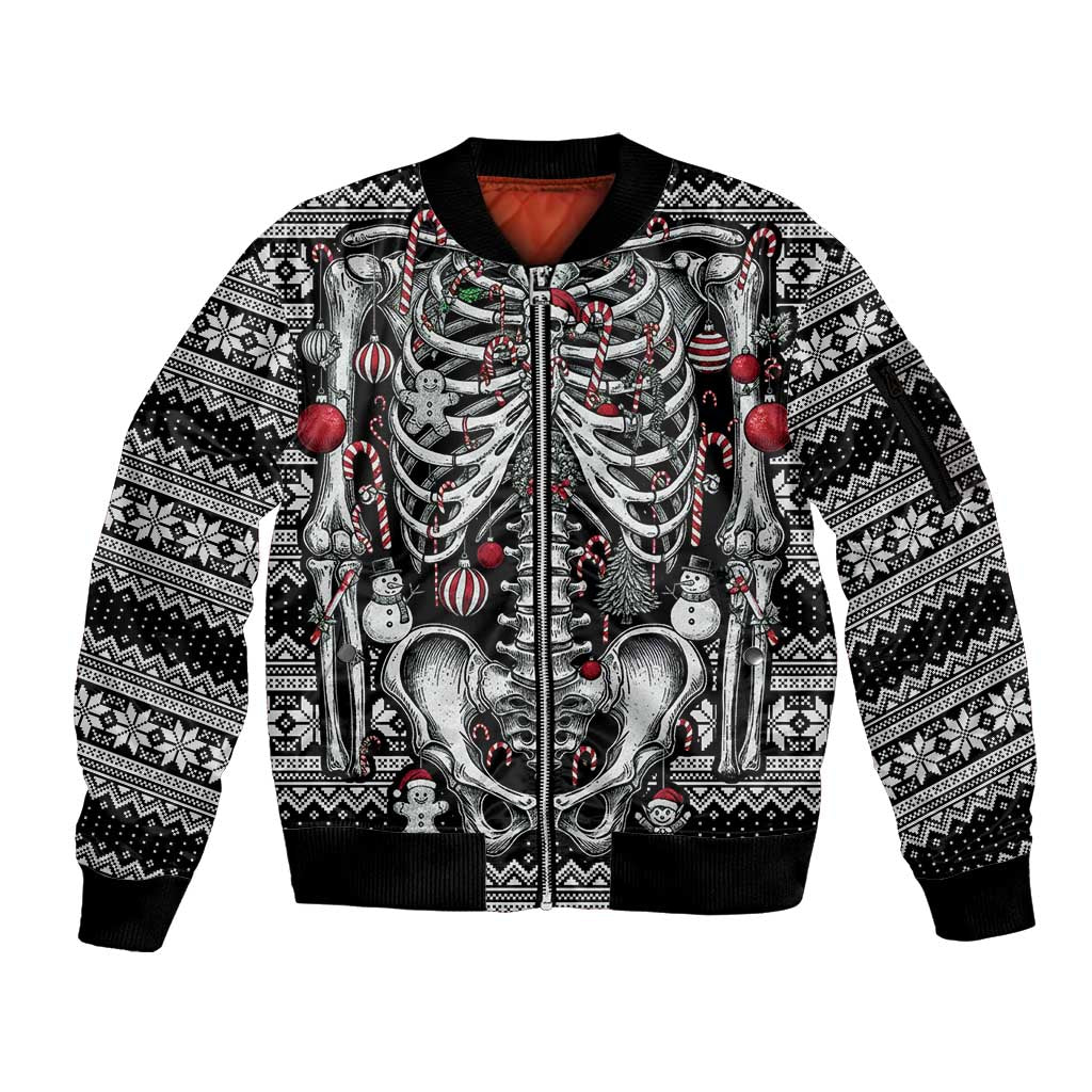 Merry Creepmas Sleeve Zip Bomber Jacket Bone to be Jolly - Wonder Print Shop