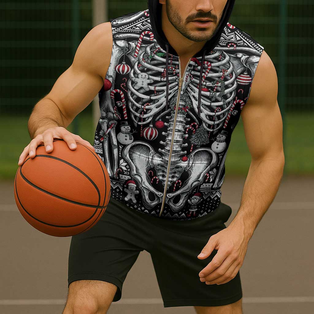 Merry Creepmas Sleeveless Zip Hoodie Bone to be Jolly - Wonder Print Shop