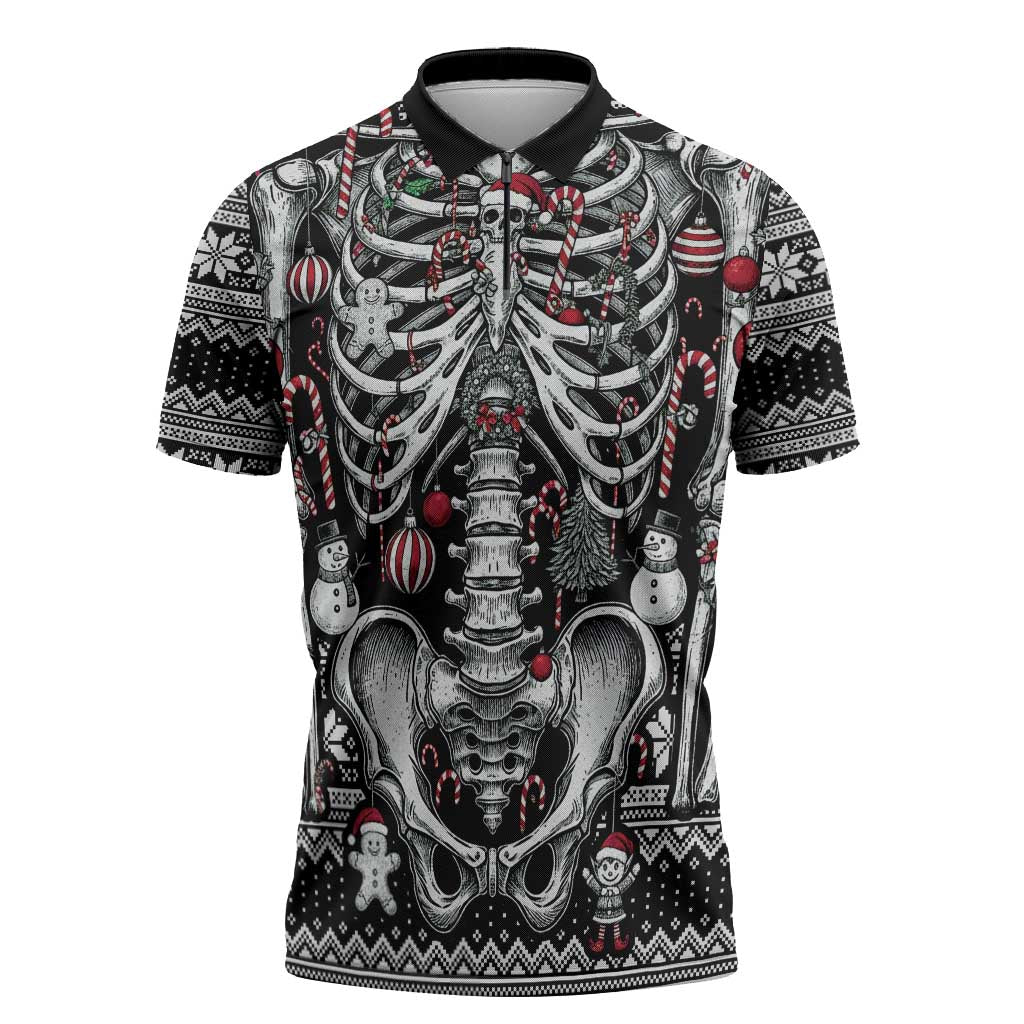 Merry Creepmas Zipper Polo Shirt Bone to be Jolly - Wonder Print Shop