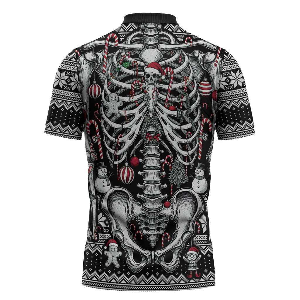 Merry Creepmas Zipper Polo Shirt Bone to be Jolly - Wonder Print Shop