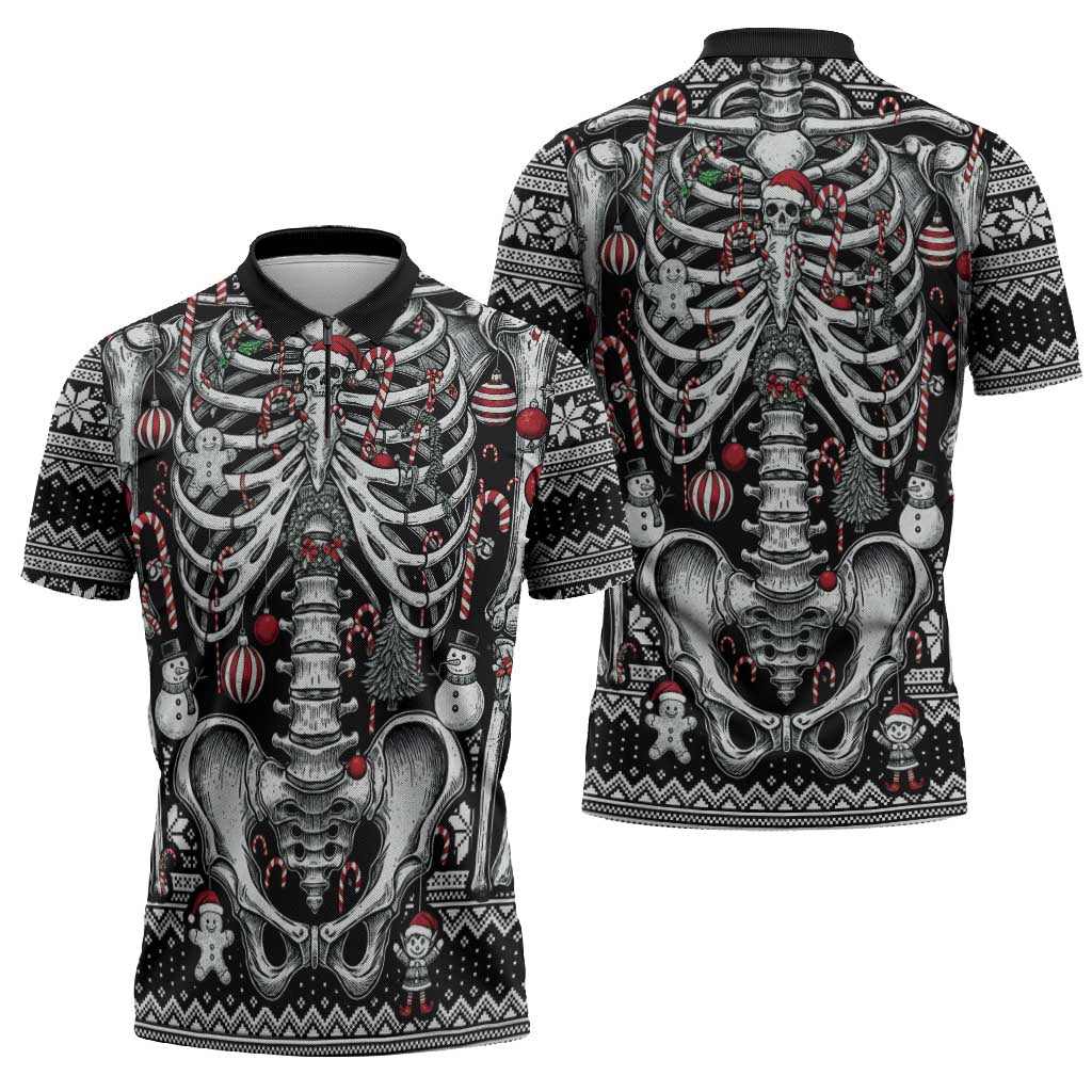 Merry Creepmas Zipper Polo Shirt Bone to be Jolly - Wonder Print Shop