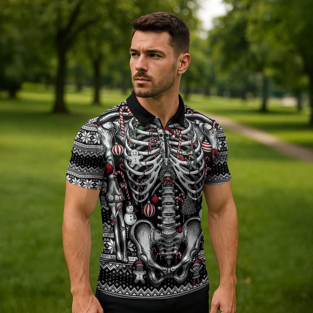 Merry Creepmas Zipper Polo Shirt Bone to be Jolly - Wonder Print Shop