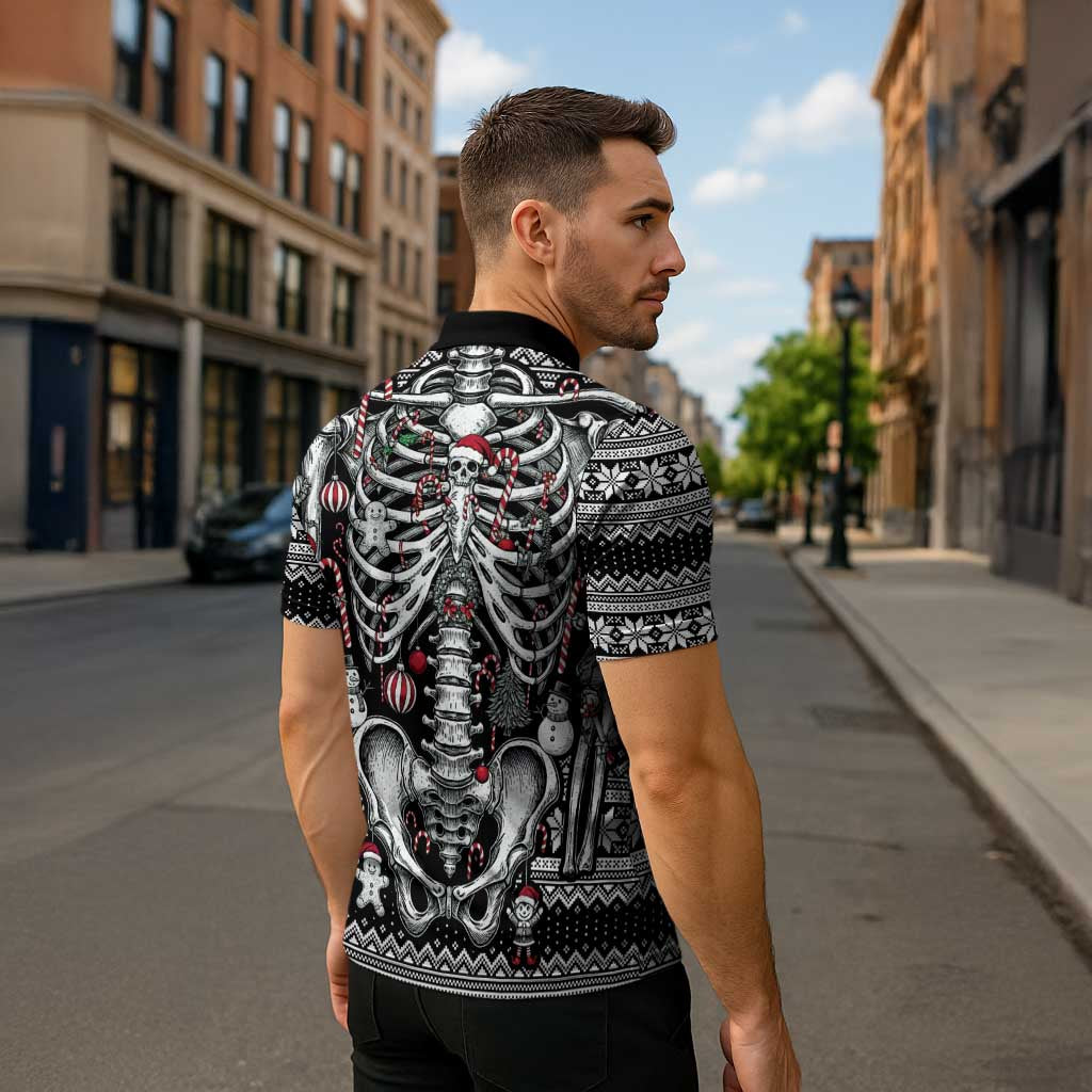 Merry Creepmas Zipper Polo Shirt Bone to be Jolly - Wonder Print Shop