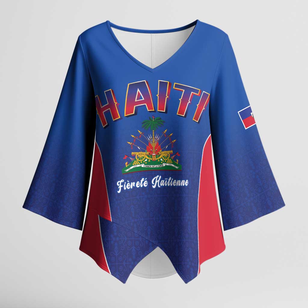 World Football Haiti 2026 Kimono Sleeve Blouse Haiti est de Retour Blue Voodoo Veve Spirits - Wonder Print Shop