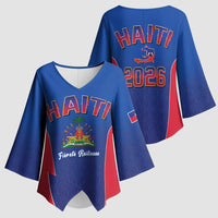 World Football Haiti 2026 Kimono Sleeve Blouse Haiti est de Retour Blue Voodoo Veve Spirits - Wonder Print Shop