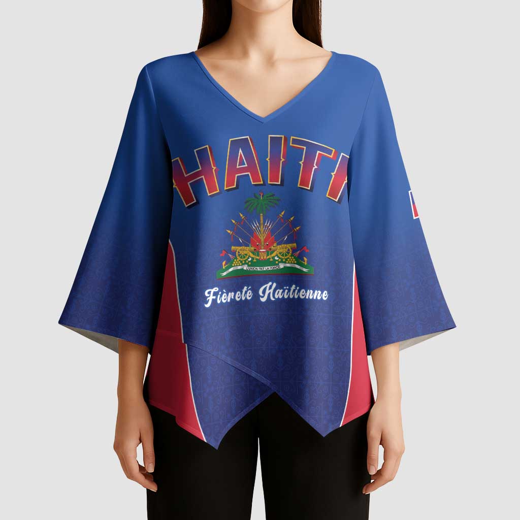 World Football Haiti 2026 Kimono Sleeve Blouse Haiti est de Retour Blue Voodoo Veve Spirits - Wonder Print Shop