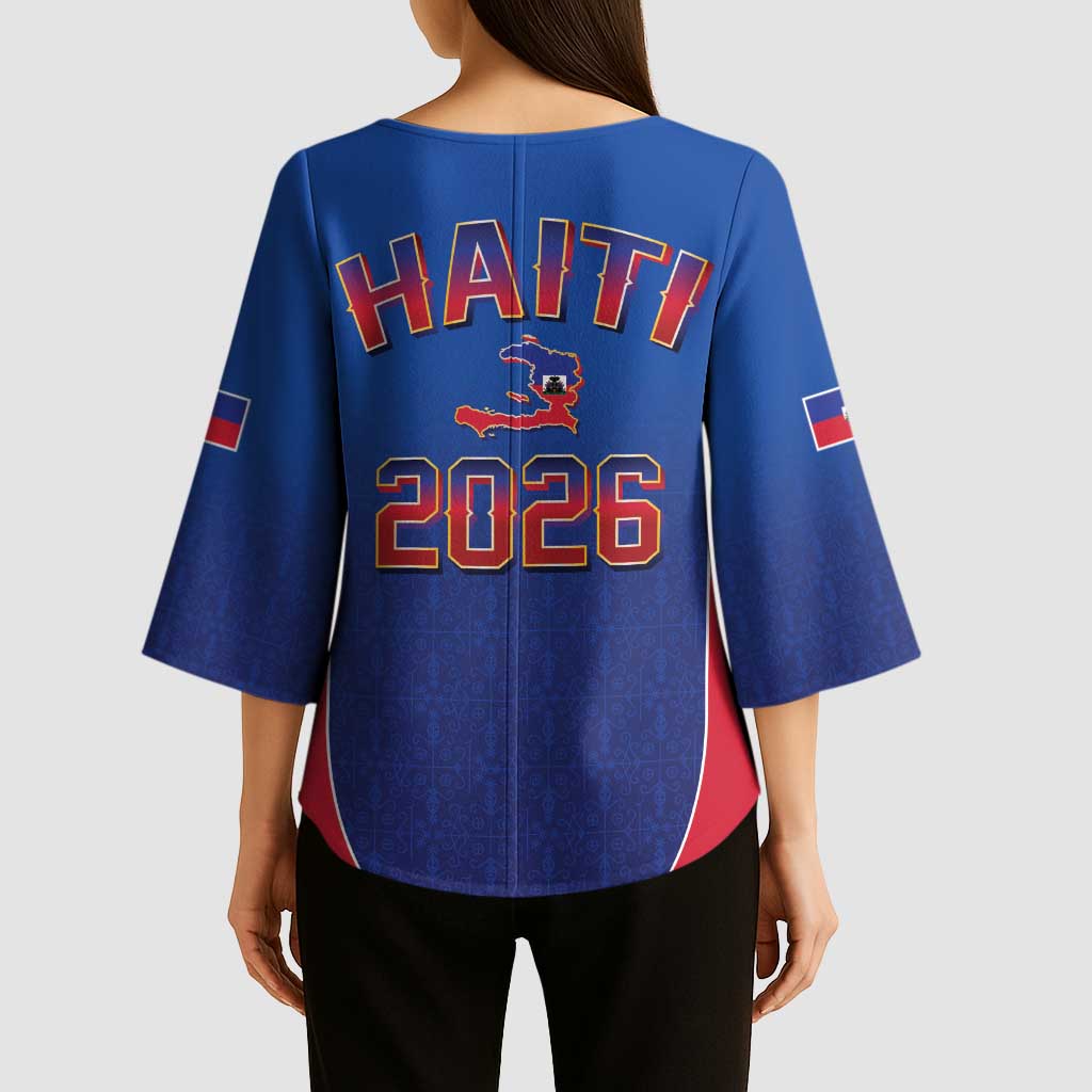 World Football Haiti 2026 Kimono Sleeve Blouse Haiti est de Retour Blue Voodoo Veve Spirits - Wonder Print Shop