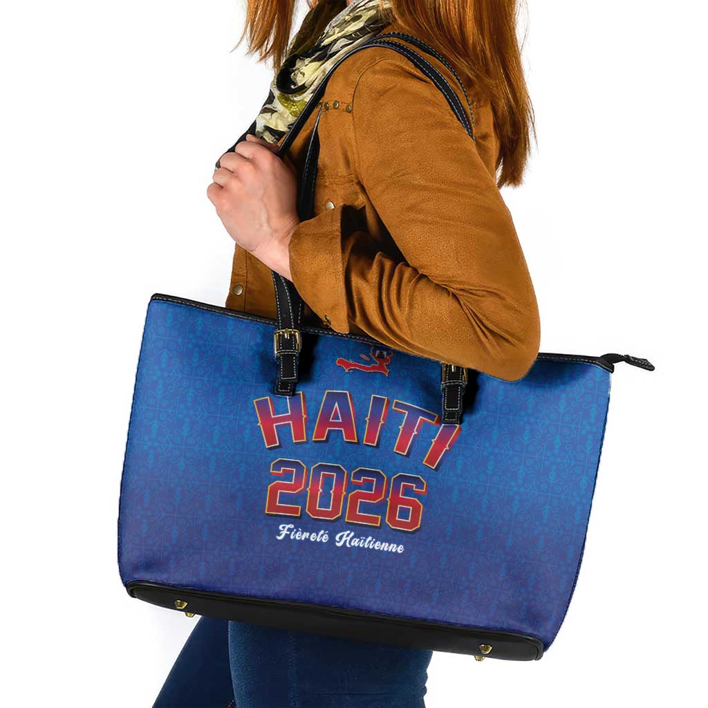 World Football Haiti 2026 Leather Tote Bag Haiti est de Retour Blue Voodoo Veve Spirits - Wonder Print Shop