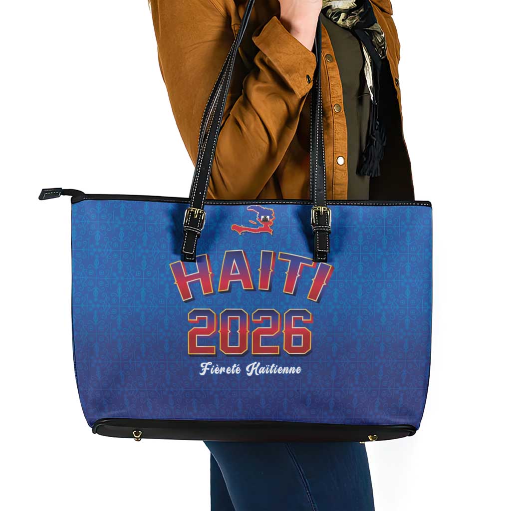 World Football Haiti 2026 Leather Tote Bag Haiti est de Retour Blue Voodoo Veve Spirits - Wonder Print Shop