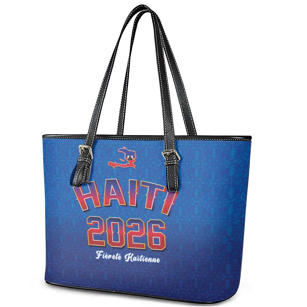World Football Haiti 2026 Leather Tote Bag Haiti est de Retour Blue Voodoo Veve Spirits - Wonder Print Shop