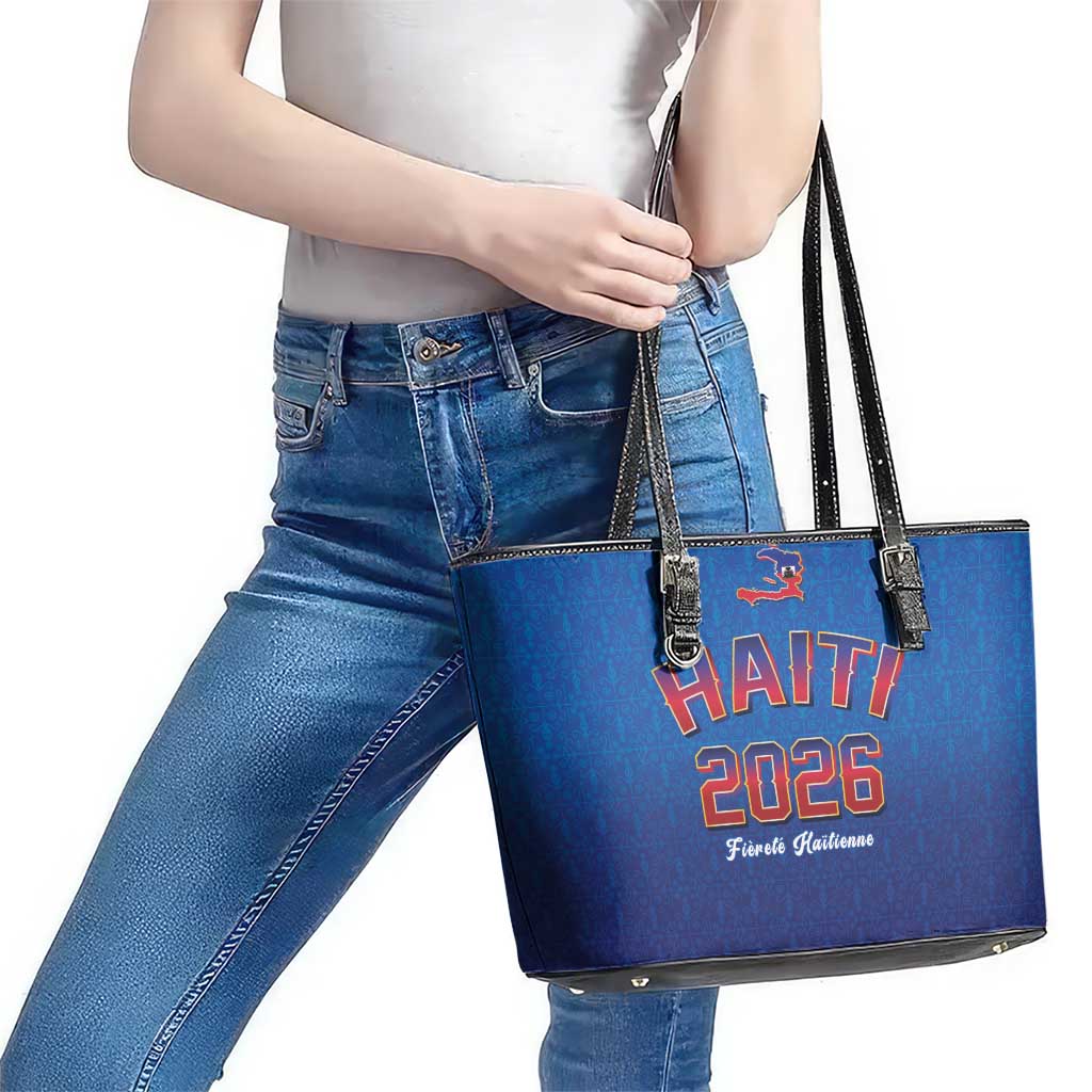 World Football Haiti 2026 Leather Tote Bag Haiti est de Retour Blue Voodoo Veve Spirits - Wonder Print Shop
