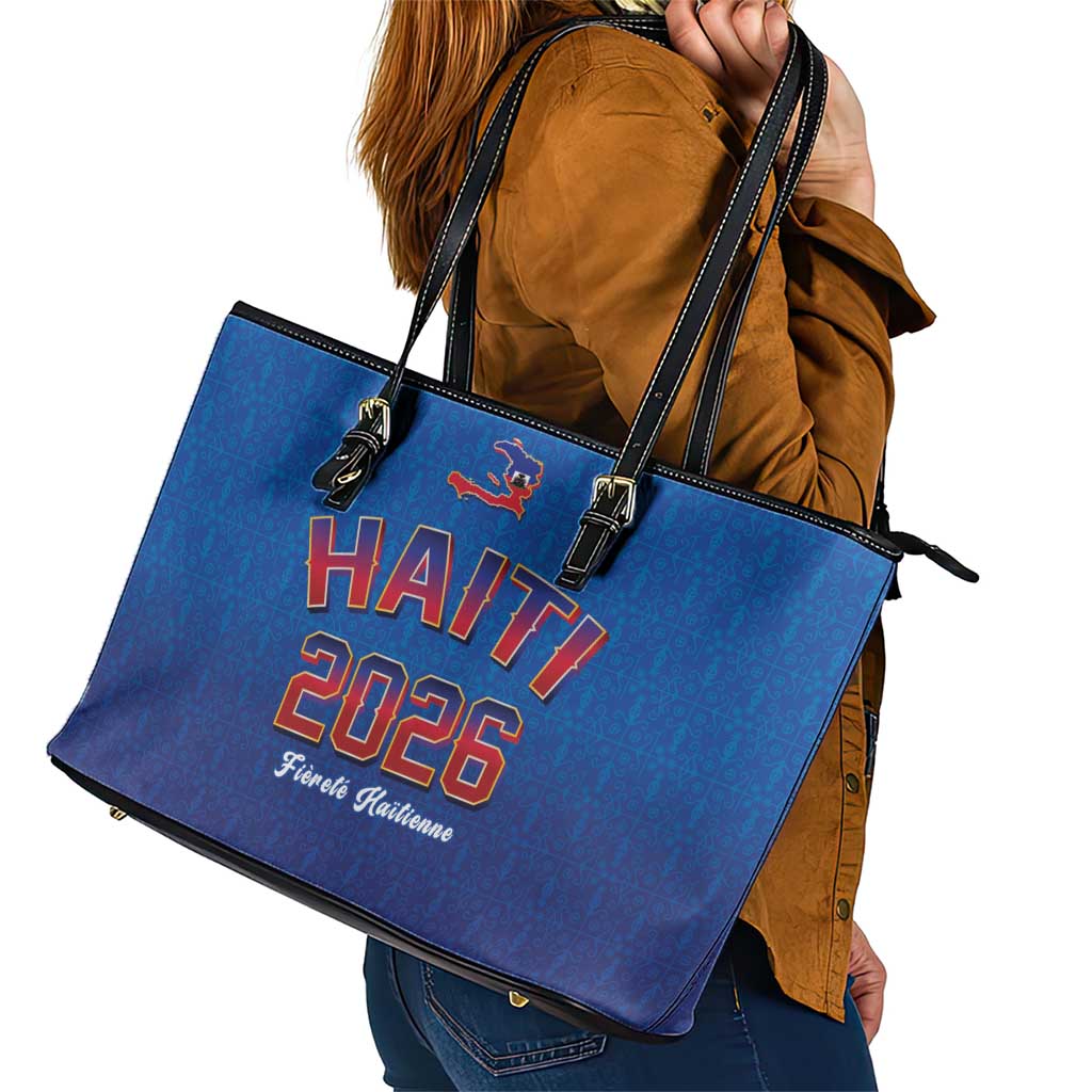 World Football Haiti 2026 Leather Tote Bag Haiti est de Retour Blue Voodoo Veve Spirits - Wonder Print Shop