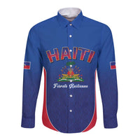 World Football Haiti 2026 Long Sleeve Button Shirt Haiti est de Retour Blue Voodoo Veve Spirits - Wonder Print Shop