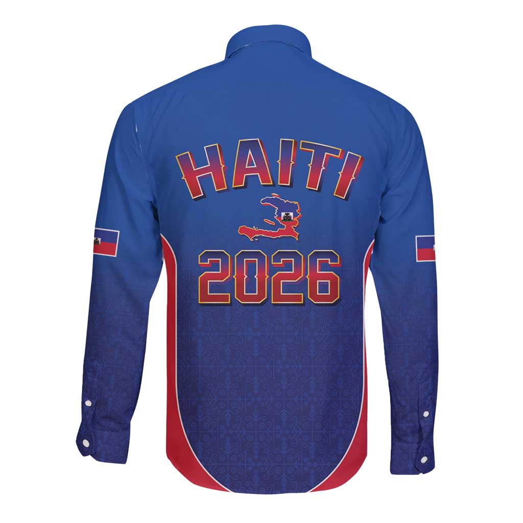 World Football Haiti 2026 Long Sleeve Button Shirt Haiti est de Retour Blue Voodoo Veve Spirits - Wonder Print Shop