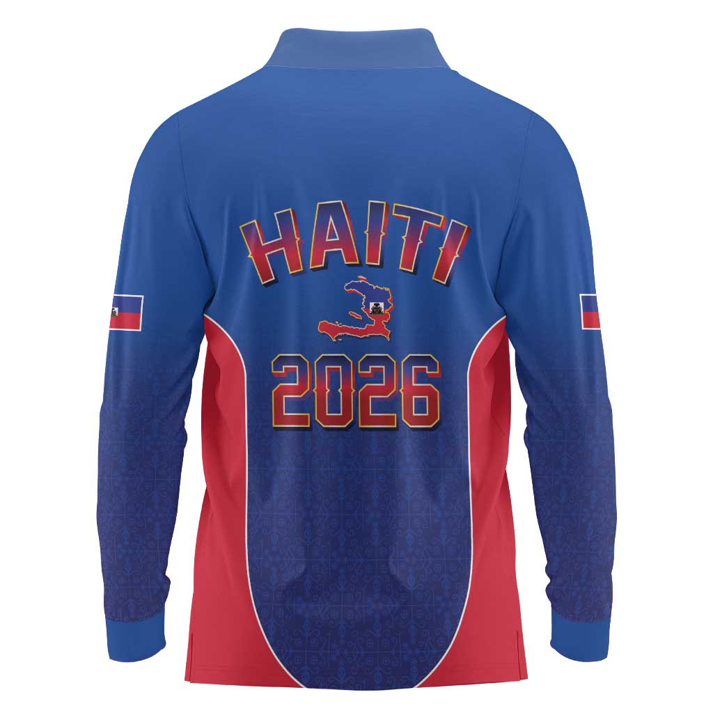 World Football Haiti 2026 Long Sleeve Polo Shirt Haiti est de Retour Blue Voodoo Veve Spirits - Wonder Print Shop