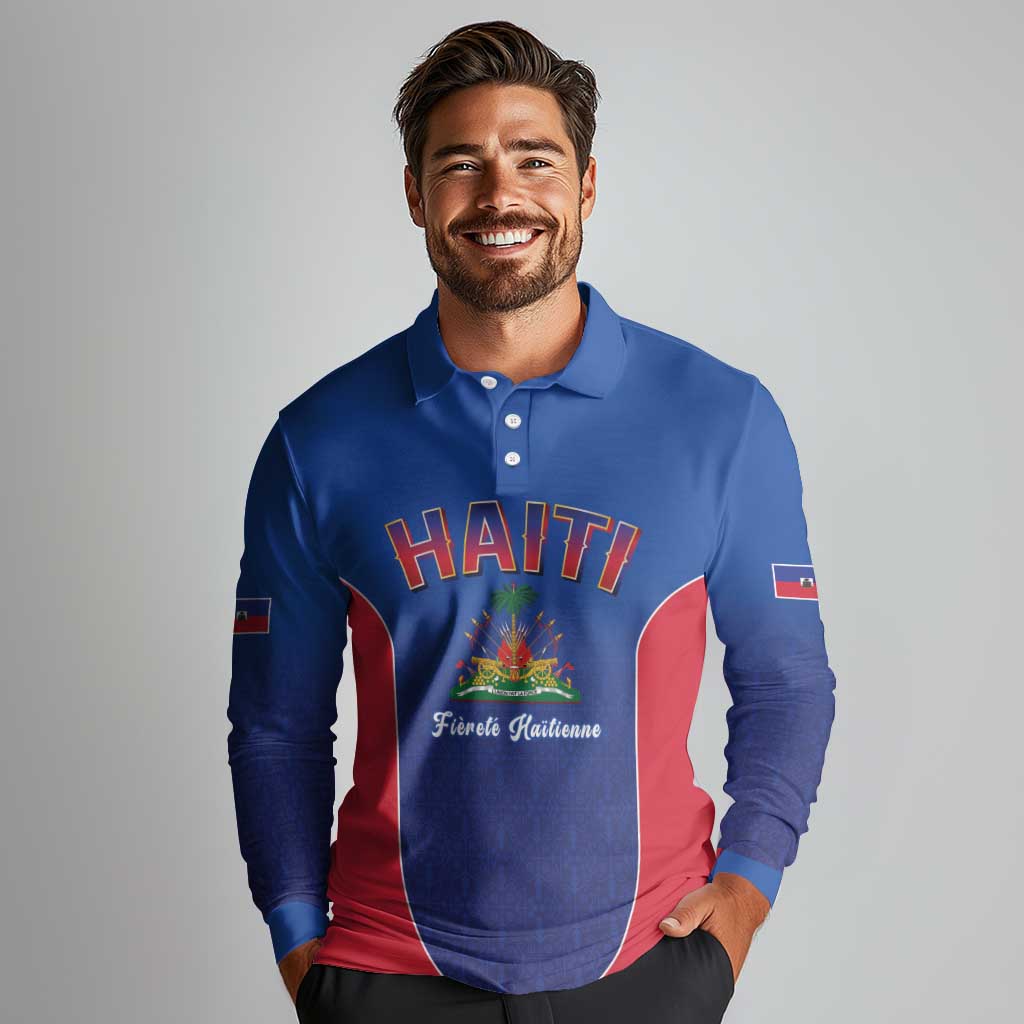 World Football Haiti 2026 Long Sleeve Polo Shirt Haiti est de Retour Blue Voodoo Veve Spirits - Wonder Print Shop