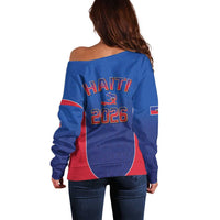 World Football Haiti 2026 Off Shoulder Sweater Haiti est de Retour Blue Voodoo Veve Spirits - Wonder Print Shop