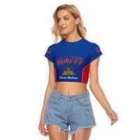 World Football Haiti 2026 Raglan Cropped T Shirt Haiti est de Retour Blue Voodoo Veve Spirits - Wonder Print Shop