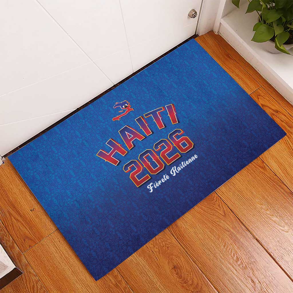 World Football Haiti 2026 Rubber Doormat Haiti est de Retour Blue Voodoo Veve Spirits - Wonder Print Shop