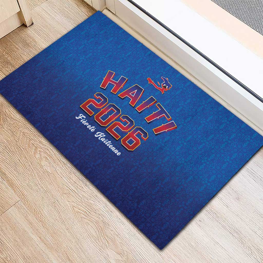 World Football Haiti 2026 Rubber Doormat Haiti est de Retour Blue Voodoo Veve Spirits - Wonder Print Shop