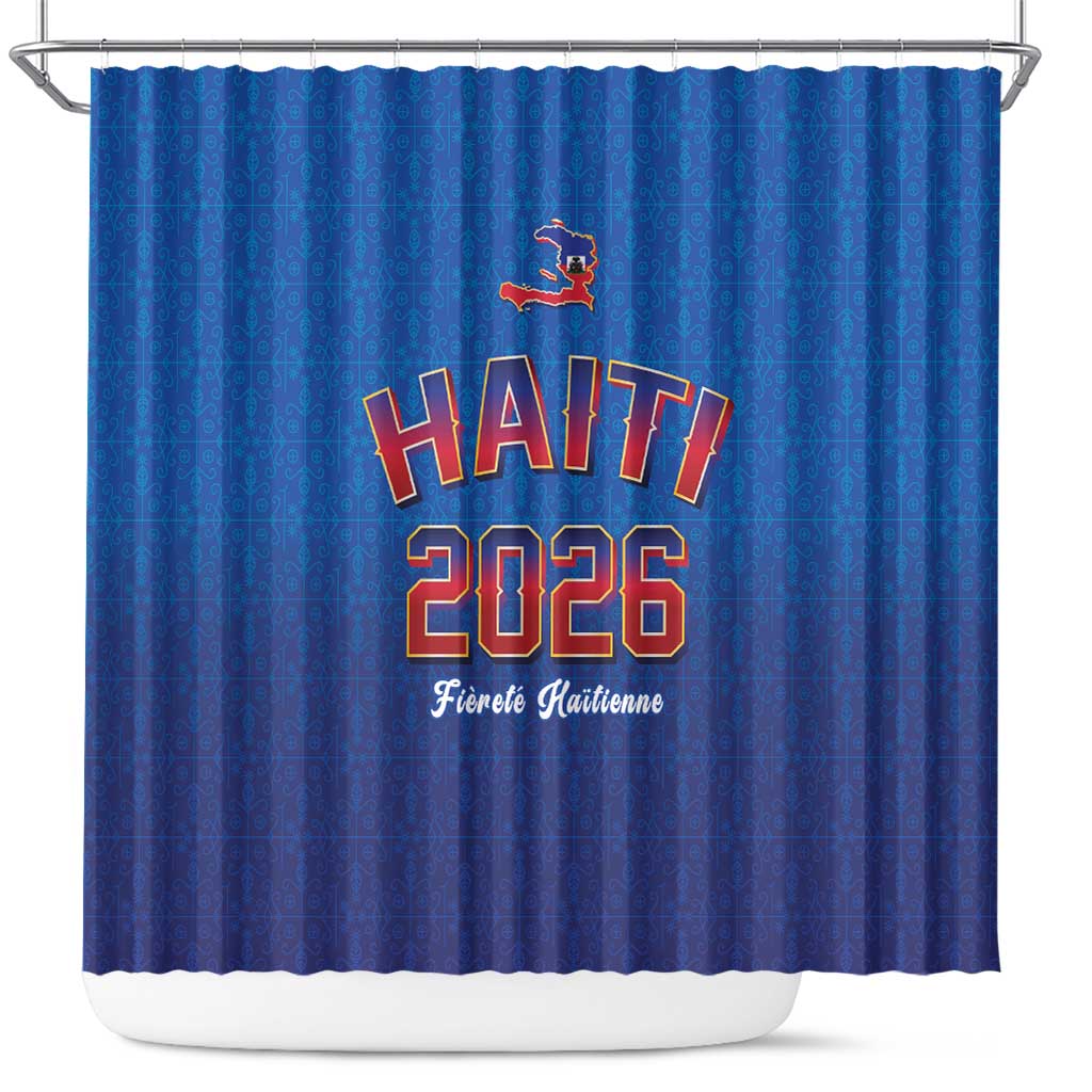 World Football Haiti 2026 Shower Curtain Haiti est de Retour Blue Voodoo Veve Spirits - Wonder Print Shop